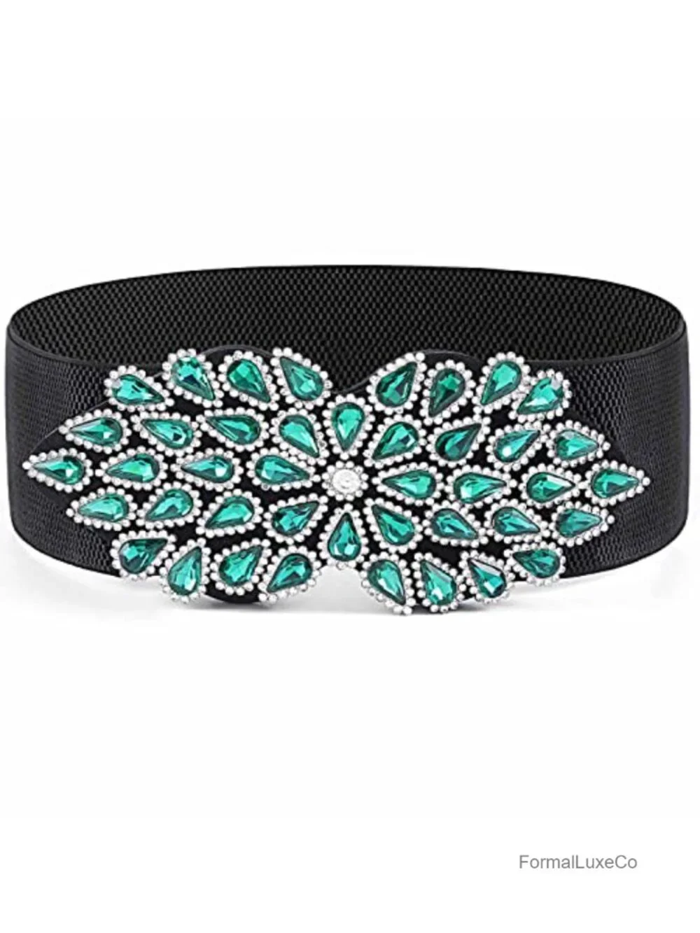 Rhinestone Stretch Belt Wide Formal Belt Women Fashion Elastic Dressy Waist